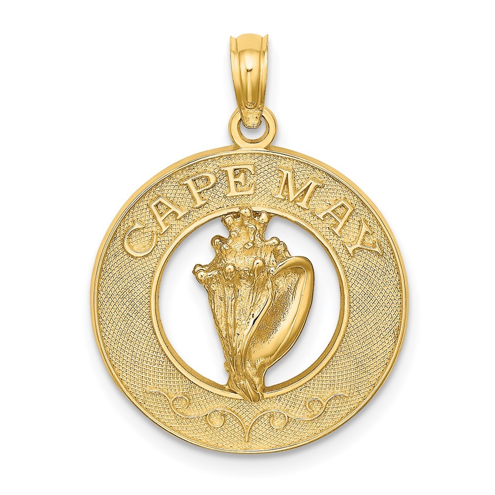 14k Yellow Gold Travel Keepsake CAPE MAY w/ Conch Shell Necklace Charm Pendant
